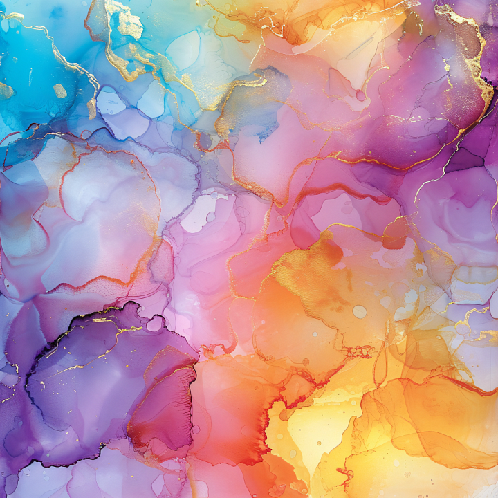 Alcohol Ink with Colorful Blooms and Gold Veins seamless PBR texture preview