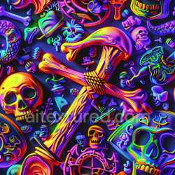 seamless Seamless 3D PBR Graffiti Texture Featuring Neon Multi-Color Skulls and Bones texture 8k free download PBR