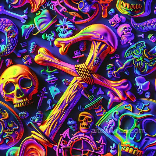 Seamless 3D PBR Graffiti Texture Featuring Neon Multi-Color Skulls and Bones texture preview