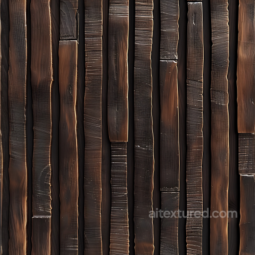 Dark Burnt Wood Planks PBR Texture with Distinct Saw Marks and Weathered Grain seamless Wood PBR texture