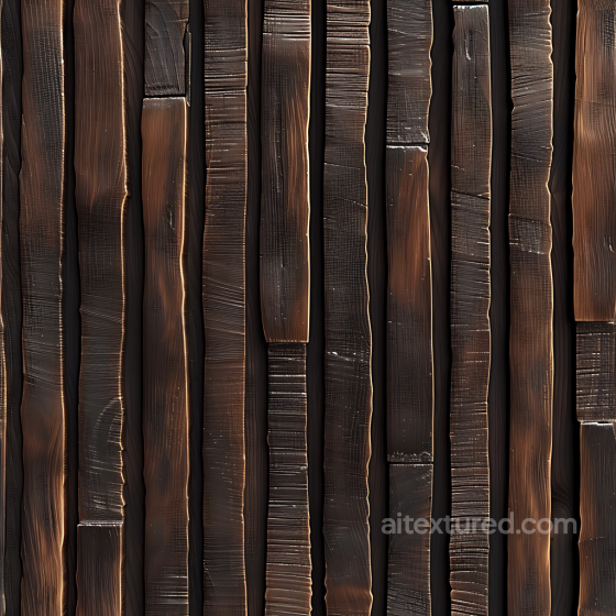 Dark Burnt Wood Planks PBR Texture with Distinct Saw Marks and Weathered Grain Wood texture preview