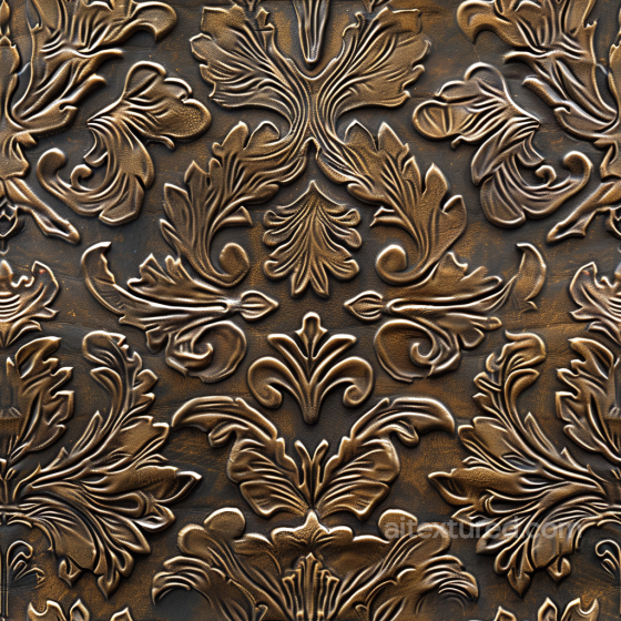 embossed vintage brown leather PBR texture with intricate floral pattern Leather texture preview