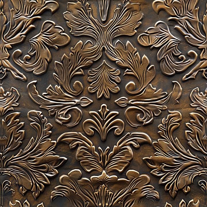 Embossed Vintage Brown Leather With Intricate Floral Pattern seamless PBR texture preview