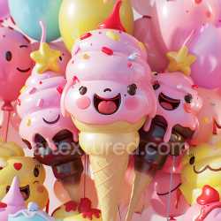 seamless Seamless 3D Inflated PBR Texture of Pink Cartoon Ice Cream Vinyl Balloons texture 8k free download PBR