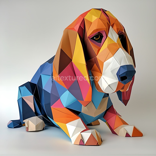 Seamless 3D PBR Texture of Colorful Origami Style Basset Hound Pattern