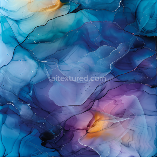 Seamless 3D Alcohol Ink PBR Texture with Blue and Purple Fluid Waves