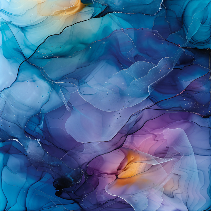 Alcohol Ink with Blue and Purple Fluid Waves seamless PBR texture preview