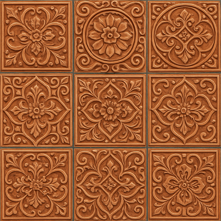Ornate Terracotta Tile seamless PBR texture preview