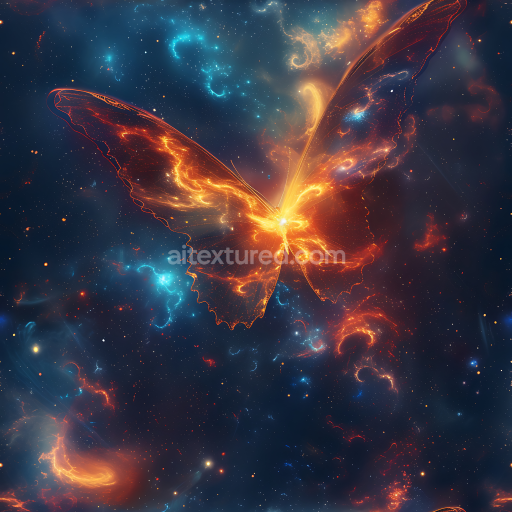 Seamless 3D Space PBR Texture with Glowing Cosmic Nebula Butterfly in Starfield