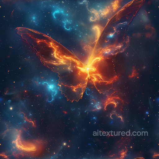 Space PBR Texture with Glowing Cosmic Nebula Butterfly in Starfield seamless Star, space, planets PBR texture
