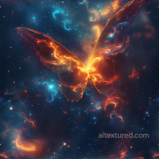 Space PBR Texture with Glowing Cosmic Nebula Butterfly in Starfield Star, space, planets texture preview