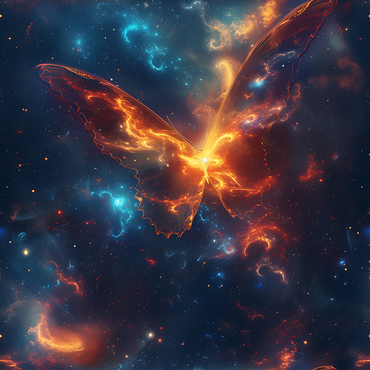 Space with Glowing Cosmic Nebula Butterfly in Starfield seamless PBR texture preview
