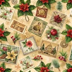 seamless Seamless 3D PBR Texture featuring Vintage Christmas Digital Paper with Poinsettias and Holiday Frames texture 8k free download PBR