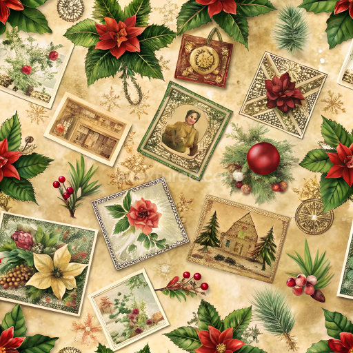 Seamless 3D PBR Vintage Christmas Digital Paper Texture with Holiday Motifs