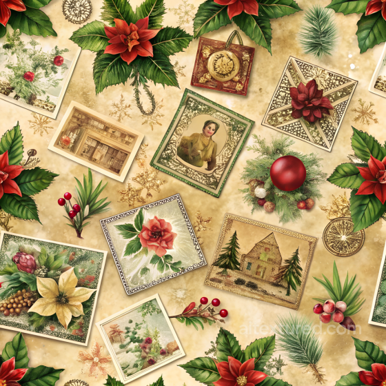 featuring Vintage Christmas Digital Paper with Poinsettias and Holiday Frames All Christmas Digital paper texture preview