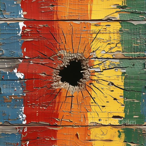 Of Cracked Multicolor Painted Wood With Large Central Hole seamless Cracked & Holes PBR texture