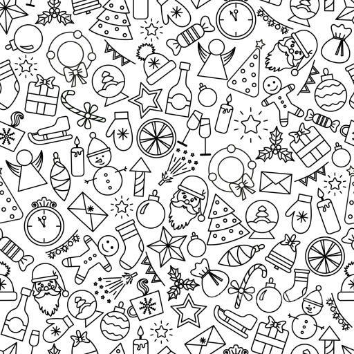 White & Black Texture of Black and White Holiday Doodle Pattern seamless White & Black PBR texture