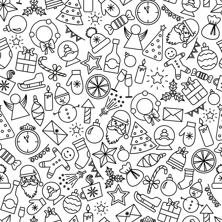 White & Black of Black and White Holiday Doodle Pattern seamless PBR texture preview