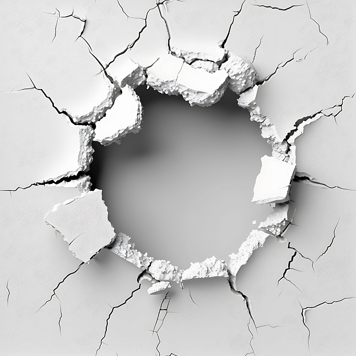 Cracked Plaster Featuring Large Hole And Jagged Fractures seamless PBR texture preview