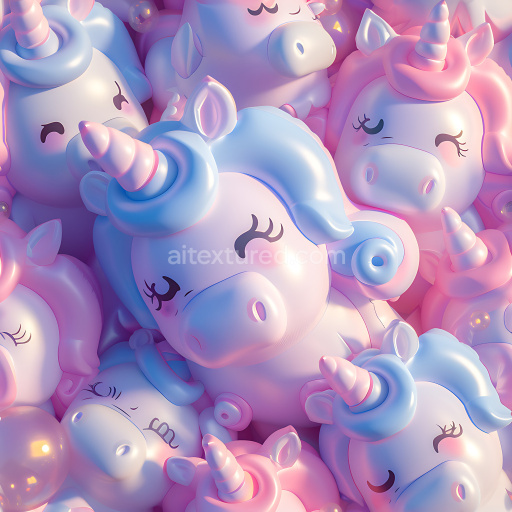 Seamless 3D Inflated PBR Texture Featuring Glossy Pink and Blue Inflatable Unicorns