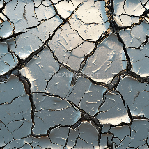 Seamless 3D PBR cracked dry earth texture with deep jagged fissures and peeling crust