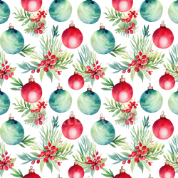 seamless Seamless 3D PBR Texture of Christmas Watercolor Ornaments and Greenery texture 8k free download PBR