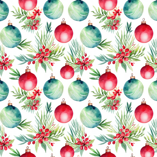 Christmas Watercolor Ornaments and Greenery Seamless Texture seamless Christmas Watercolor PBR texture