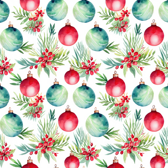 Christmas Watercolor Ornaments and Greenery Seamless Texture Christmas Watercolor texture preview
