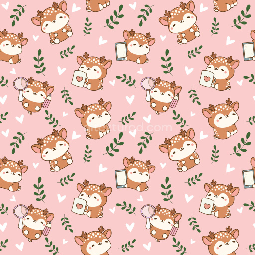 Pattern Bundle - Seamless 3D Pattern PBR Texture with Cute Cartoon Deer & Hearts on Pink texture preview