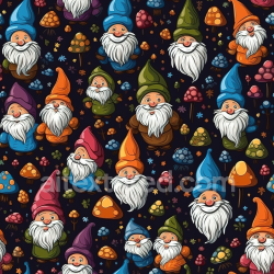 seamless Seamless 3D PBR Texture Featuring Colorful Cartoon Gnomes and Mushrooms texture 8k free download PBR