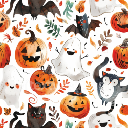 seamless Seamless 3D PBR Watercolor Halloween Texture with Pumpkins, Ghosts, and Bats texture 8k free download PBR