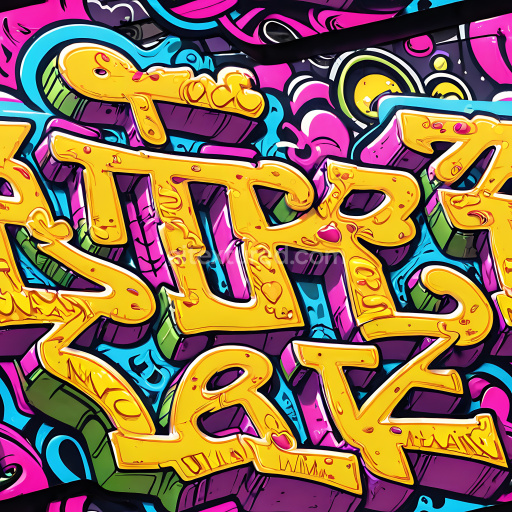 Seamless 3D PBR Texture of Vibrant Yellow Graffiti Letters with Bold Urban Colors