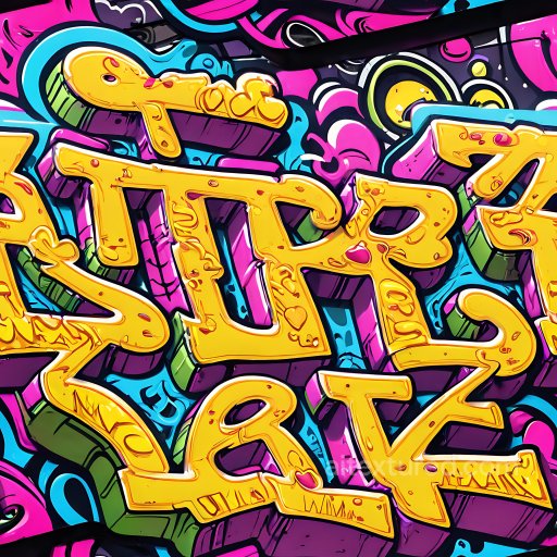 Seamless 3D PBR Texture of Vibrant Yellow Graffiti Letters with Bold Urban Colors texture preview