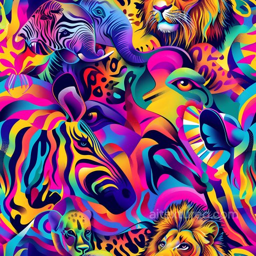 Seamless 3D PBR Graffiti Texture Featuring Vibrant Stylized Jungle Animals texture preview