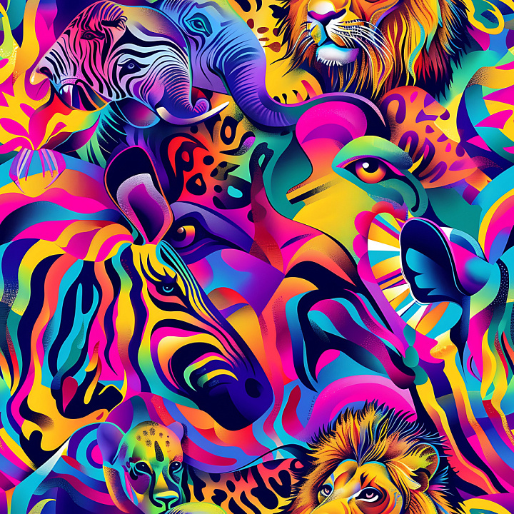 Graffiti Featuring Vibrant Stylized Jungle Animals seamless PBR texture preview