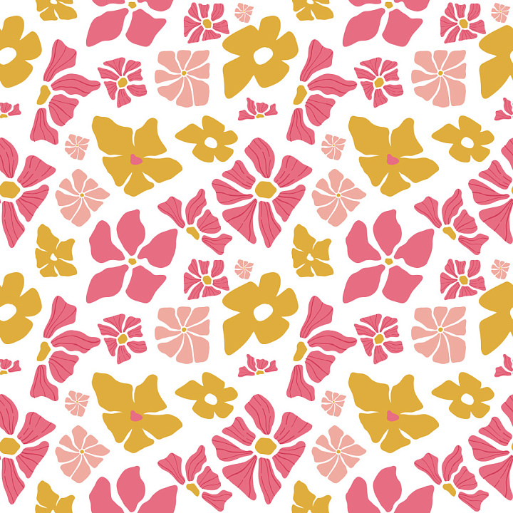 Pattern Featuring Hand-Drawn Floral Motifs in Warm Colors seamless PBR texture preview