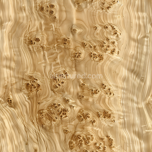 Seamless 3D PBR Light Burl Wood Texture Featuring Distinctive Knots and Swirling Grain