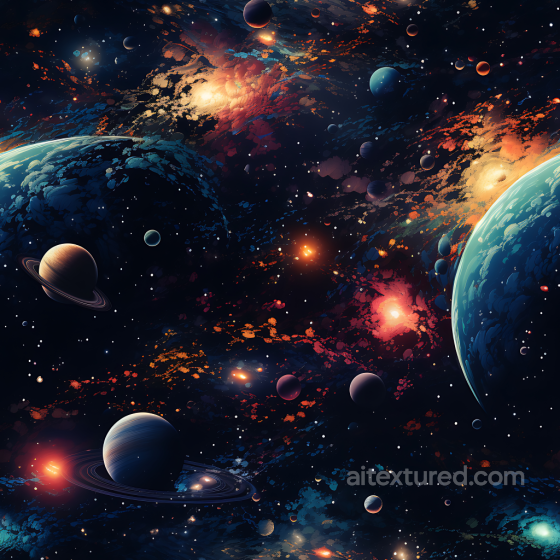 Space PBR Texture Featuring Multi-Planet Galaxy Clouds with Vibrant Cosmic Highlights Star, space, planets texture preview