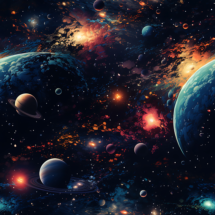 Space Featuring Multi-Planet Galaxy Clouds with Vibrant Cosmic Highligh… seamless PBR texture preview