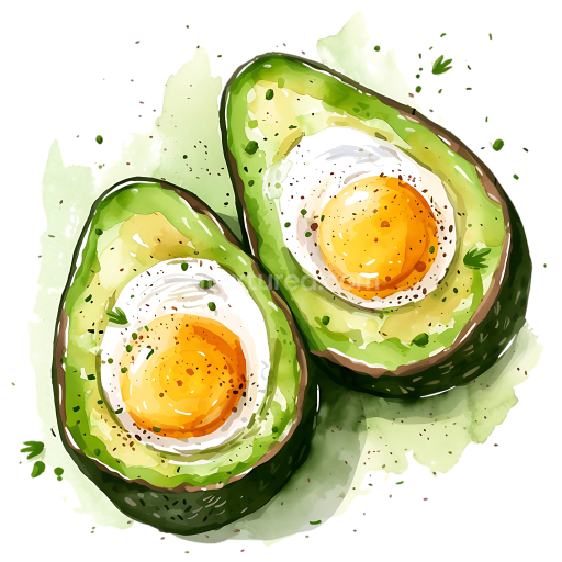 Baked Avocado Eggs Breakfast Illustration with Fresh Herbs and Seasoning