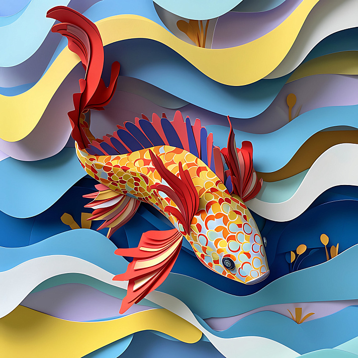 Featuring Origami-Style Axolotl Scales with Vibrant Reds and Yellows seamless PBR texture preview