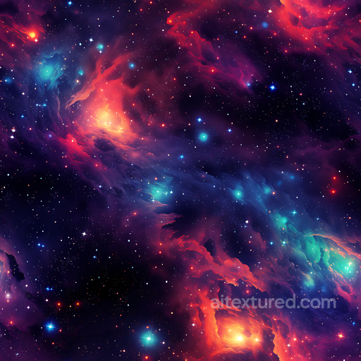 Space PBR Texture Featuring Vibrant Cosmic Nebula and Starfield seamless Star, space, planets PBR texture
