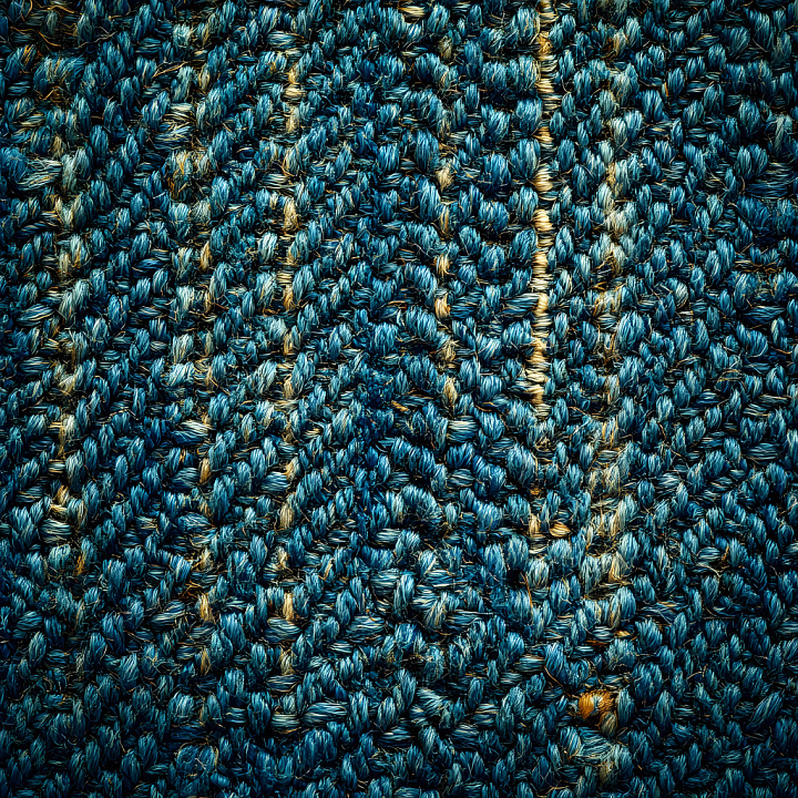 Cracked Denim Fabric with Worn Blue and Yellow Threads seamless PBR texture preview