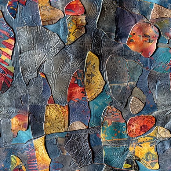 Artistic Patchwork Leather PBR Texture with Multicolor Panels and Detailed Grain Leather texture preview