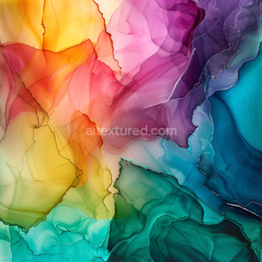 Seamless 3D Alcohol Ink PBR Texture Featuring Multicolor Fluid Swirls and Translucent Layers