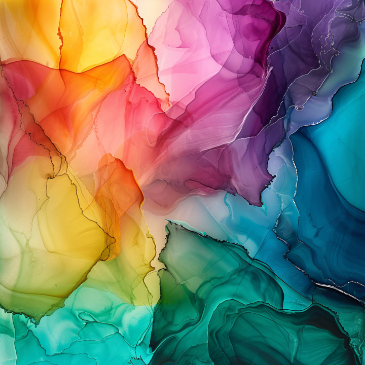 Alcohol Ink Featuring Multicolor Fluid Swirls and Translucent Layers seamless PBR texture preview
