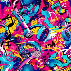seamless Seamless 3D PBR Graffiti Texture Featuring Bright Music Symbols and Microphones texture 8k free download PBR