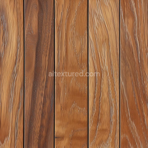 Seamless 3D PBR Polished Teak Wood Floor Texture with Rich Grain and Warm Tones