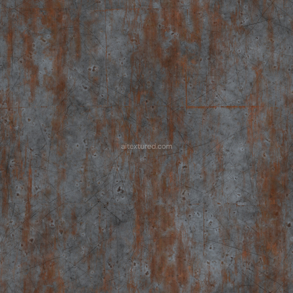 Seamless PBR texture of weathered metal plates with rust