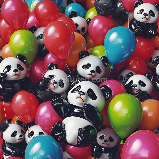 Seamless 3D Inflated PBR Texture with Glossy Multicolor Balloons and Vinyl Panda Figures